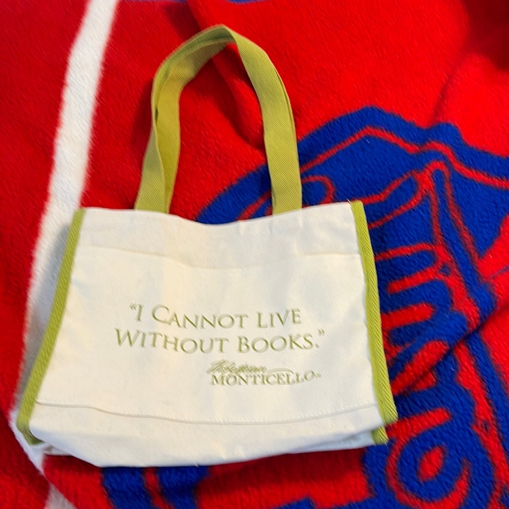 Green and beige tote bag